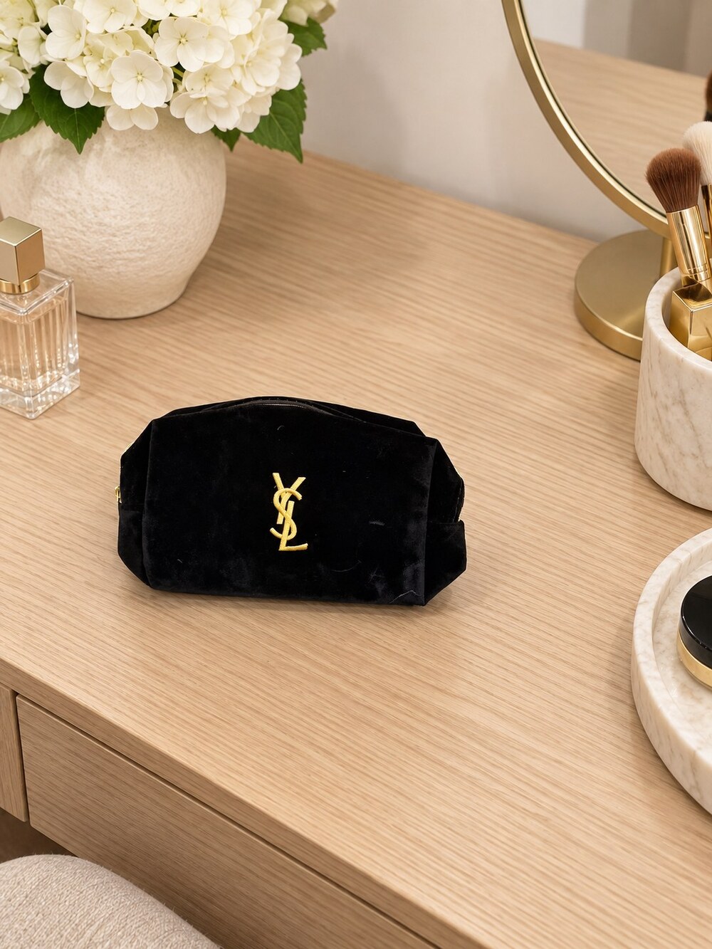 Yves Saint Laurent Black Velvet Makeup Bag | Elegant Black Pouch - Picture 5 of 6